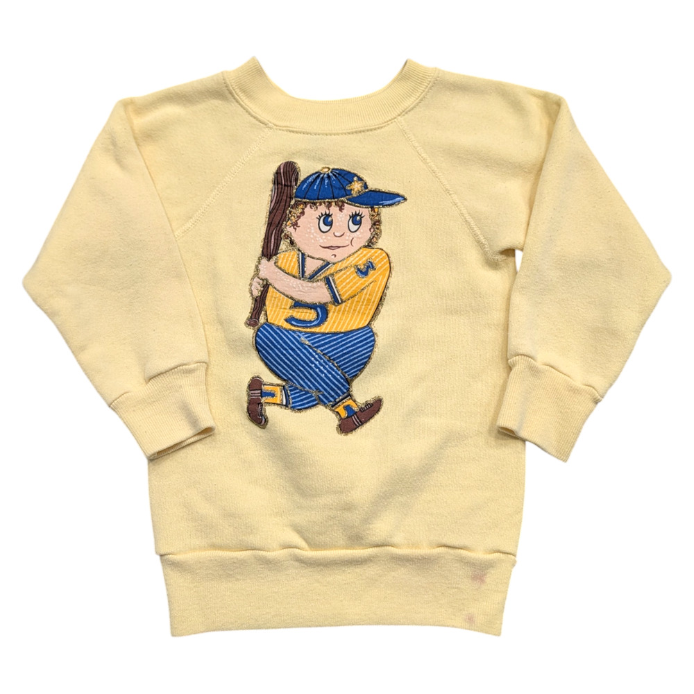 80s Youth Front and Back Glittery Baseball Player Sweatshirt